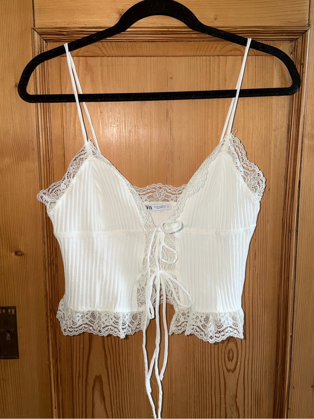 Cropped lace tie camisole
